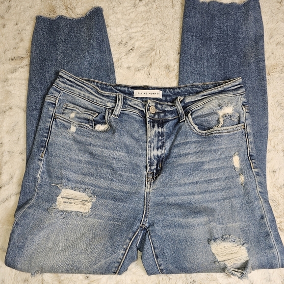 Flying Monkey Distressed Ripped Ankle Jeans Medium Wash 32 - Picture 9 of 13